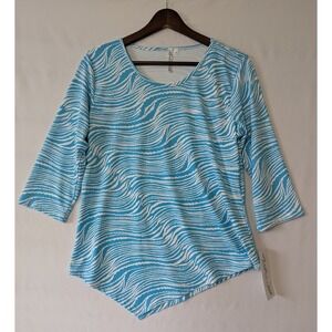 Lulu-B UPF 50+ Top Beach Cover-Up Golf Outdoors Blue White Wave Print Size Small